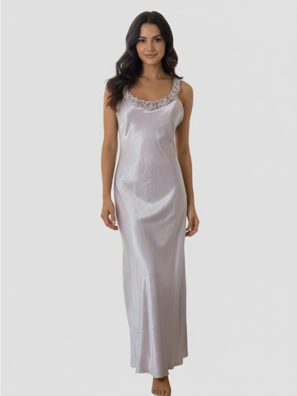 Jessica McClintock bridal Sheeny Lavender Maxi Slip with Rosette Trim